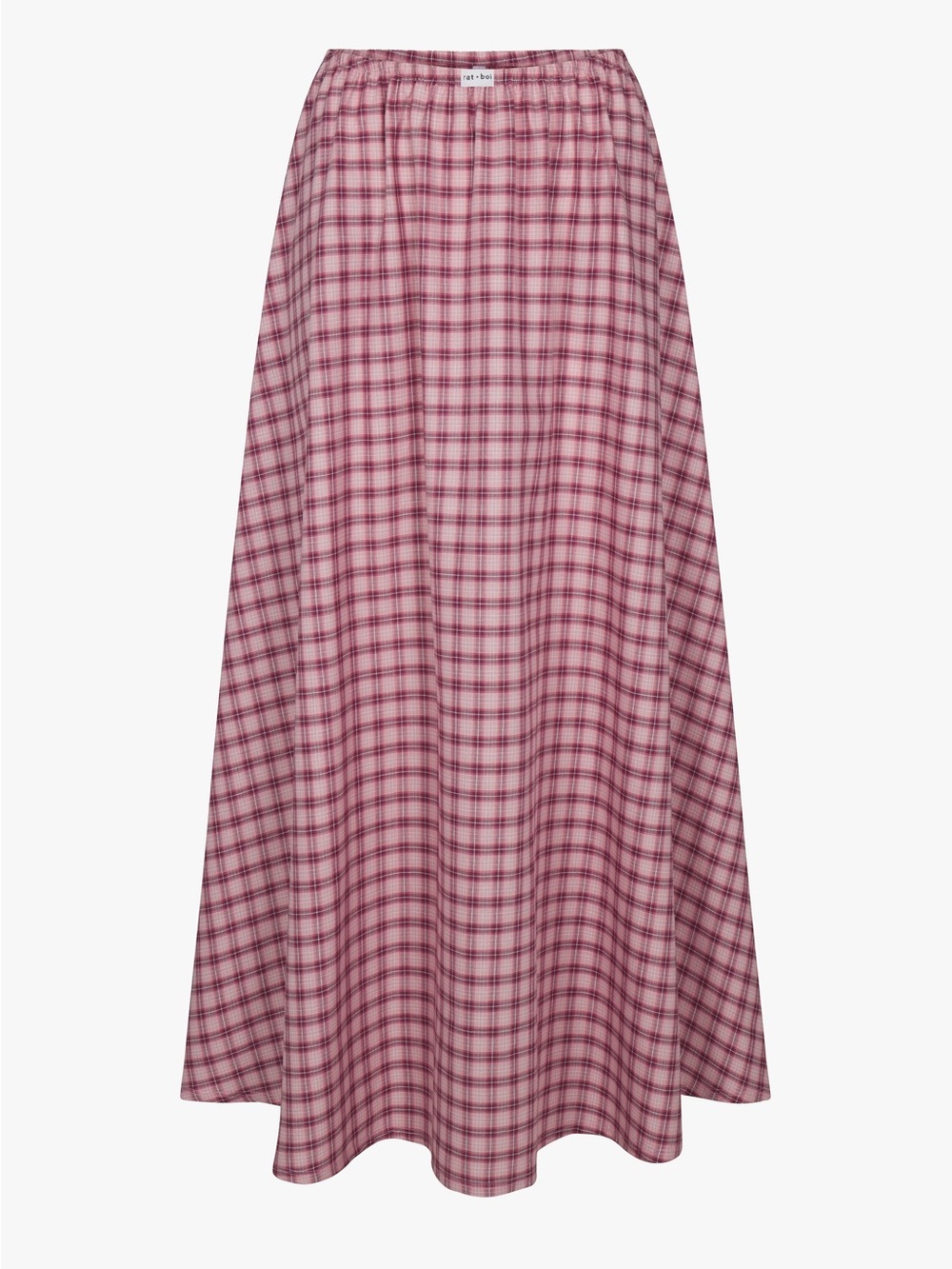 Red Plaid Maxi Skirt with Elastic Waist - Picture 3 of 4